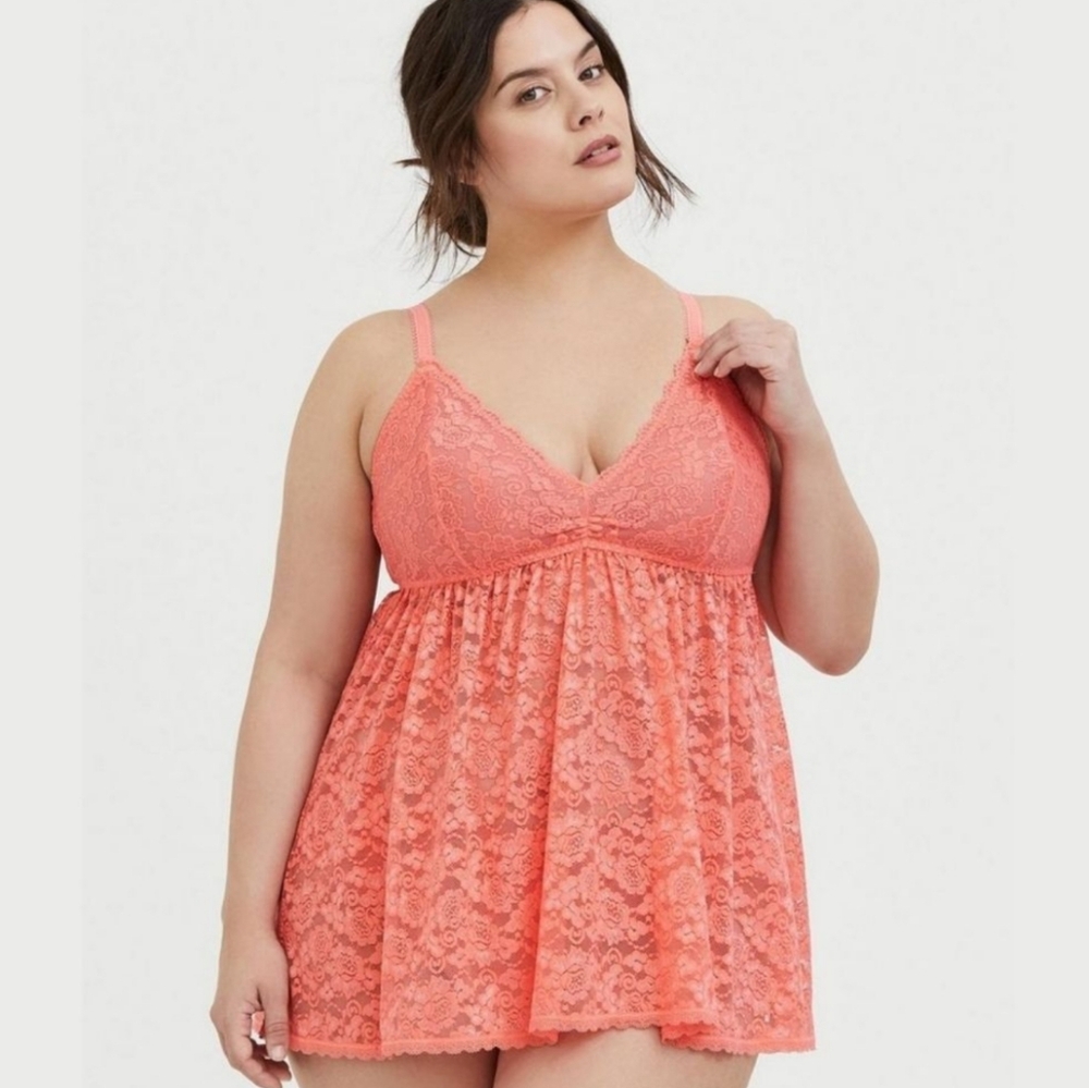 Torrid Simply Lace Babydoll - Bright Coral 00/M/10